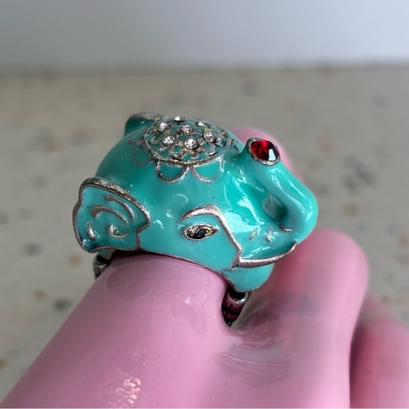 Teal Blue Elephant Ring with Stretch Comfort Band - Picture 3 of 12